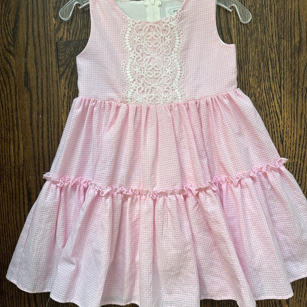 Popatu Gingham Check dress with lace work. Size 4